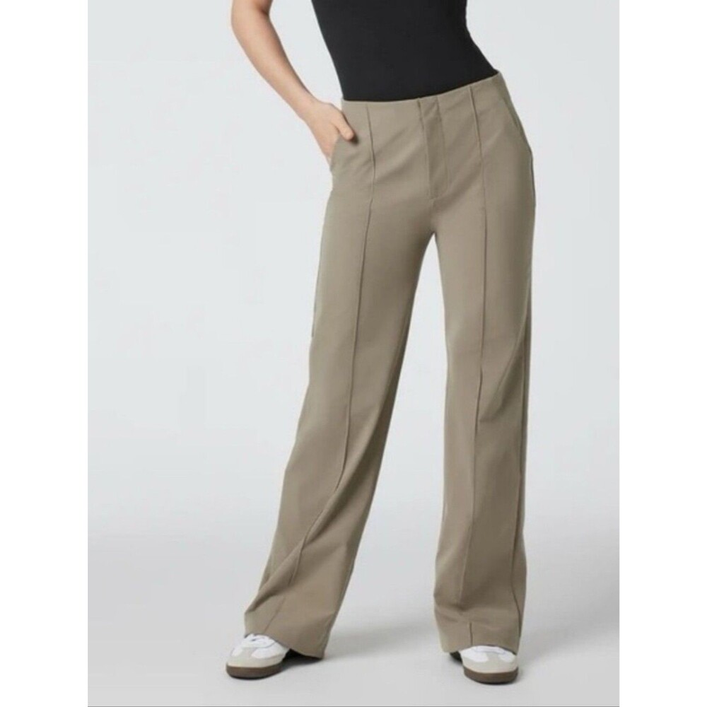 New Vuori Meta Wide Leg Pants Taupe Performance Travel Stretch L Work High Rise